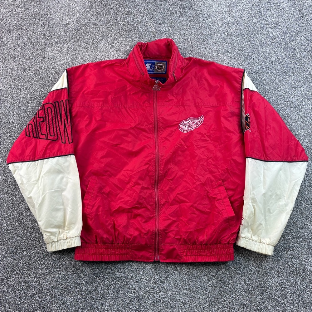 Vintage Detroit Red Wings Starter Jacket Mens L Red Nylon NHL Windbreaker 90s